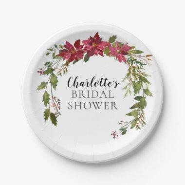 Red Poinsettia Holly Bridal Shower Paper Plates