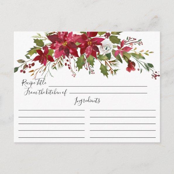Red Poinsettia Holly Bridal Shower Recipe Invitations