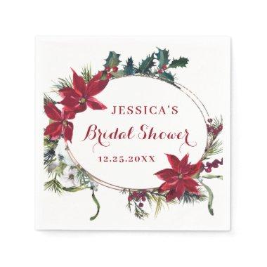 Red Poinsettia Merry Christmas Bridal Shower Paper Napkins