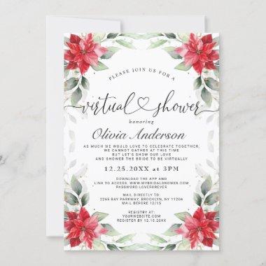 Red Poinsettia Winter Virtual Bridal Shower Invitations