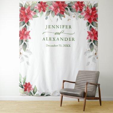 Red Poinsettia Winter Wedding Photo Booth Backdrop
