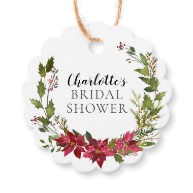 Red Poinsettia Wreath Bridal Shower Favor Tags