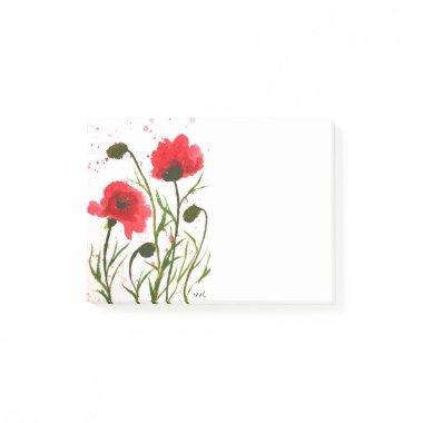 Red poppies flowers watercolor rustic chic post-it post-it notes
