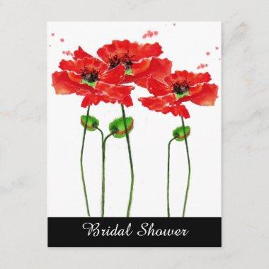 Red Poppies Watercolor Bridal Shower Invitations