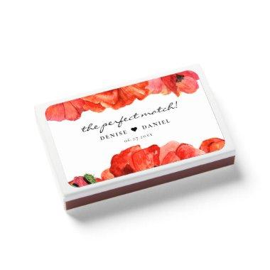 Red poppies watercolor wedding favors matchboxes