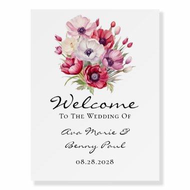 Red Poppy and Pink Tulips Wedding Welcome Sign