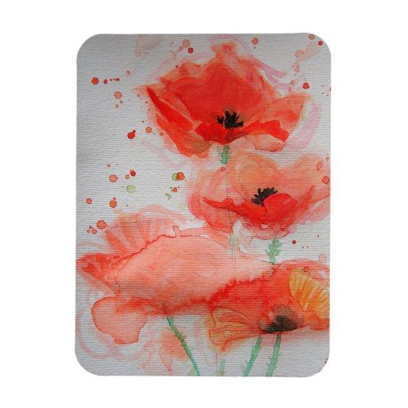 Red Poppy Art Floral Flowers Watercolor Magnet