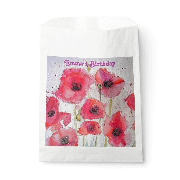 Red Poppy Art Flower floral Party Favor Bags