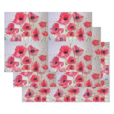 Red Poppy floral Flower Pattern Paper Party Plate