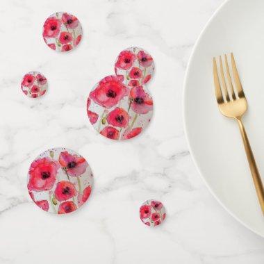 Red Poppy floral Flower Pattern Paper Party Plate Confetti