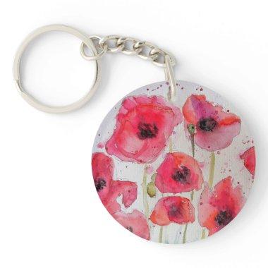 Red Poppy floral Flower Pattern Paper Party Plate Keychain