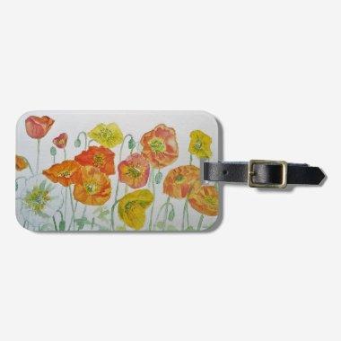 Red Poppy Flower Floral Watercolor Luggage Tag
