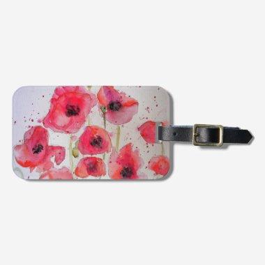 Red Poppy Flower Floral Watercolor Luggage Tag