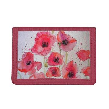Red Poppy Flower Floral Watercolor Luggage Tag Trifold Wallet