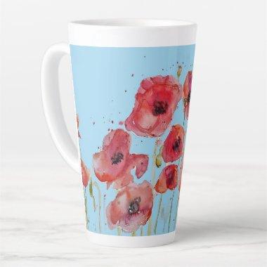 Red Poppy on Blue Watercolour Poppies Art Mug