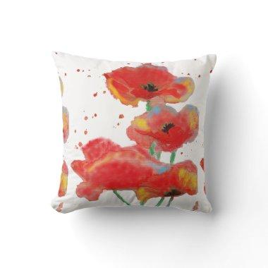 Red Poppy Watercolor Cushion