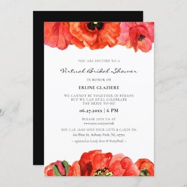 Red poppy watercolor Virtual Bridal shower Invitations