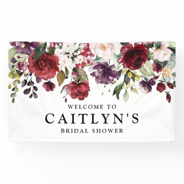 Red Purple Floral Watercolor Bridal Shower Welcome Banner