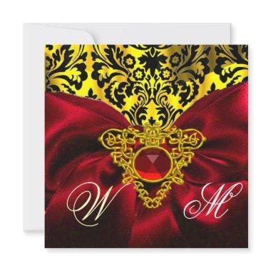 RED RIBBON GOLD CELTIC HEART DAMASK MONOGRAM Invitations