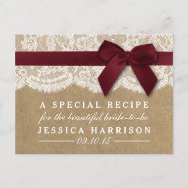 Red Ribbon On Kraft & Lace Bridal Shower Recipe Invitation PostInvitations