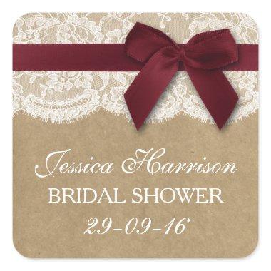 Red Ribbon On Kraft & Lace  Square Sticker