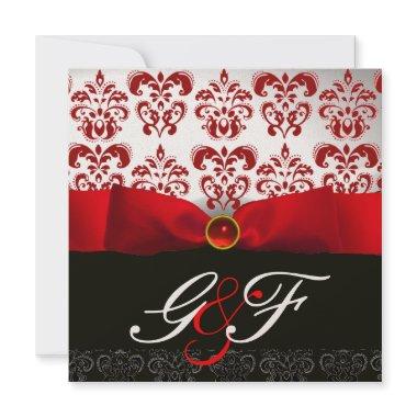 RED RIBBON RUBY GOLD BLACK DAMASK MONOGRAM Invitations