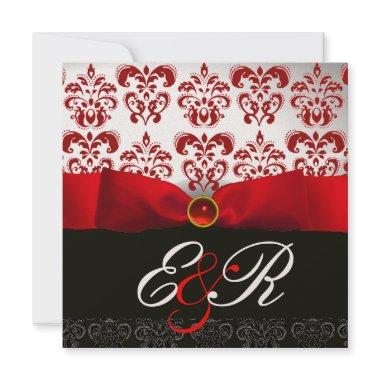 RED RIBBON RUBY WHITE BLACK DAMASK MONOGRAM Invitations