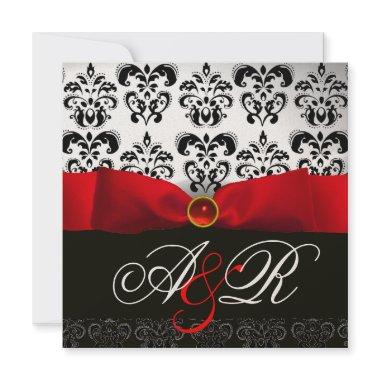 RED RIBBON RUBY WHITE BLACK DAMASK MONOGRAM Invitations