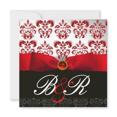 RED RIBBON RUBY WHITE BLACK DAMASK MONOGRAM Invitations