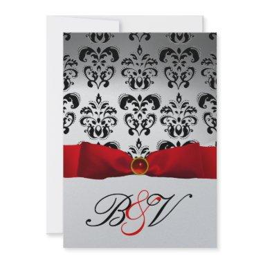 RED RIBBON SILVER BLACK DAMASK MONOGRAM Invitations