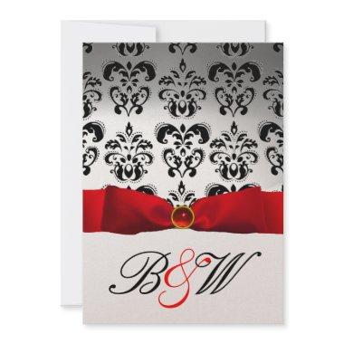 RED RIBBON WHITE BLACK DAMASK MONOGRAM