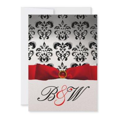 RED RIBBON WHITE BLACK DAMASK MONOGRAM Invitations