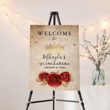 Red Rose and Gold Crown Elegant Welcome Party Foam Board