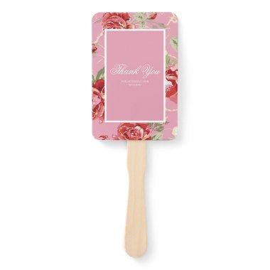 Red rose and white classic print hand fan