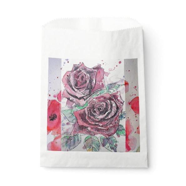 Red Rose Art Flower floral Party Favor Bags