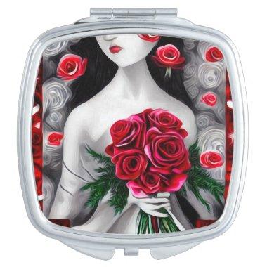 Red Rose Bouquet Bride Compact Mirror