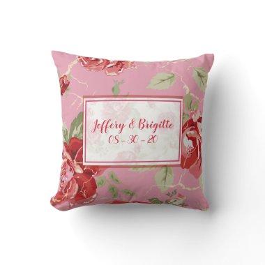 Red rose classic print, with white background thro throw pillow