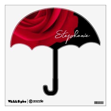 Red Rose | Custom Name Umbrella Shape Wall Sticker