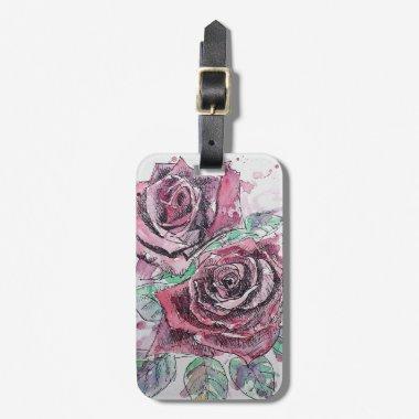 Red Rose Flower Floral Watercolor Luggage Tag