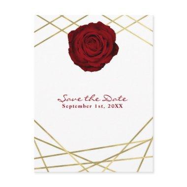 Red Rose & Gold Lines Floral Elegant Save the Date Announcement Post