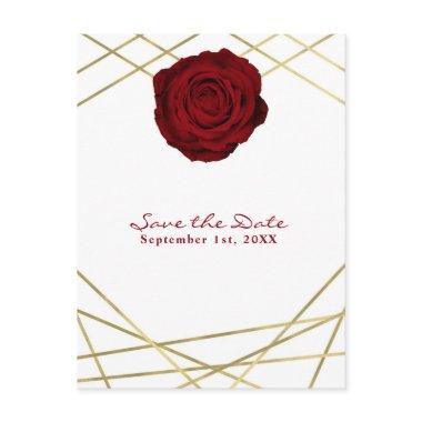 Red Rose & Gold Lines Floral Elegant Save the Date Announcement PostInvitations