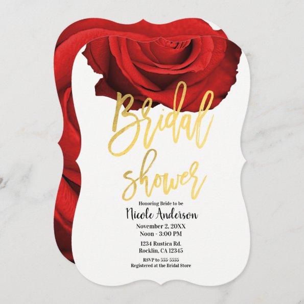 Red Rose Gold Script Modern Trendy Bridal Shower Invitations