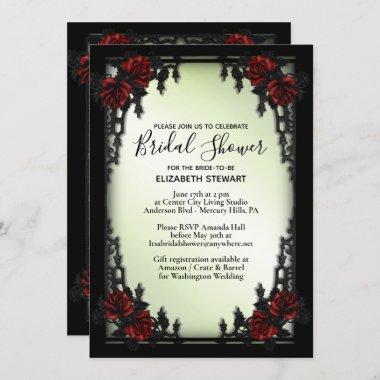 Red Rose Gothic Bridal Shower w Registration Info Invitations
