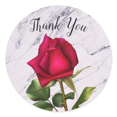 Red Rose Marble Modern Glam Bridal Shower Favor Classic Round Sticker