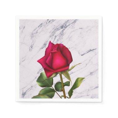 Red Rose Marble Modern Glam Bridal Shower Party Paper Napkins