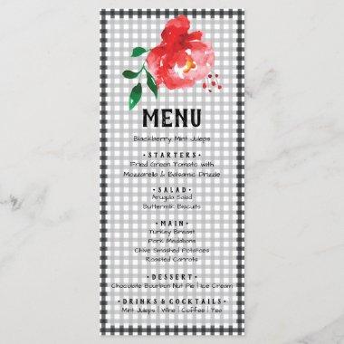 Red Rose on Black and White Gingham Check Derby Menu