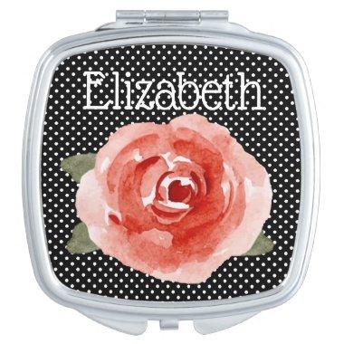 Red Rose on Black & White Polka Dots Compact Mirror