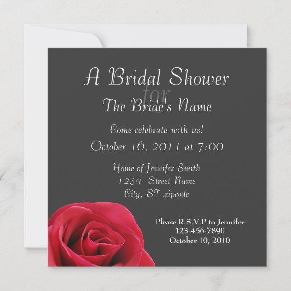 red rose on grey shower invitations