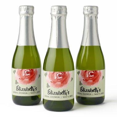 Red Rose on Lime Bridal Shower Mini Sparkling Wine Label