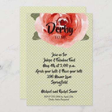 Red Rose on Lime Derby Party Invitations
